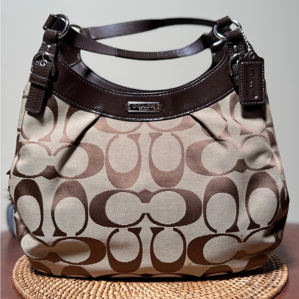 Coach Brown Signature Soho Signature Stash Pocket Bag, Canvas Satchel